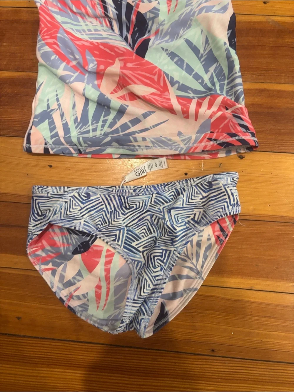 Athleta Girls Tropical Tankini Set in Coral, Mint & Navy - Sz XS / 6